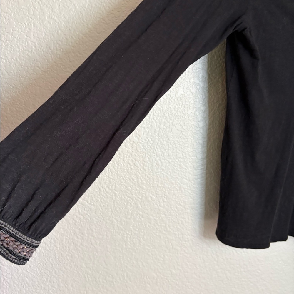 Lucky Brand Y2K long Sleeve embellishment v neck women top XL Black beads boho - Picture 8 of 10